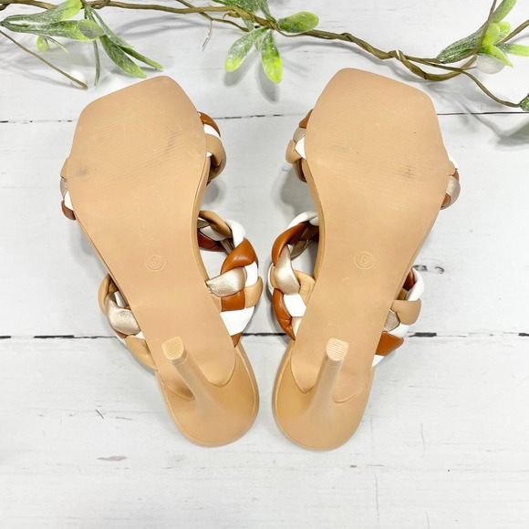 NEW Women's Camel Open Toe Pumps with Braided Straps - Size 6 - Picture 7 of 9